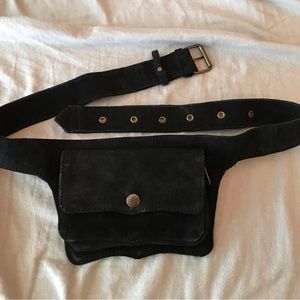 Leather suede black belt purse
